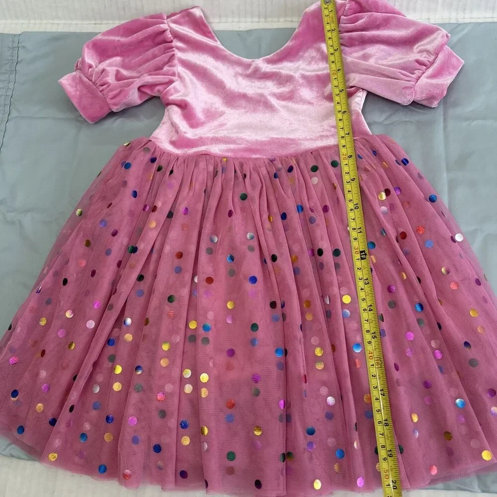 Ollie Jay Diana Puff Dress in Bubblegum Confetti Velvet Top Tulle Bottom Sz 3